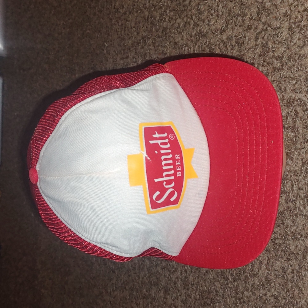 Vintage Schmidt's Beer Trucker Mesh Snapback Hat Cap Red White